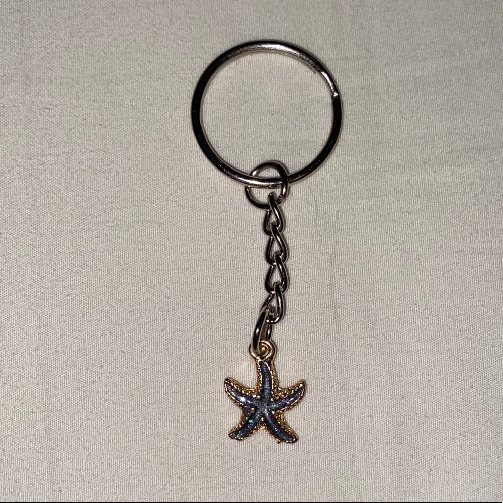 Gray sparkly starfish keychain shimmery handmade gift mermaid beach ocean travel